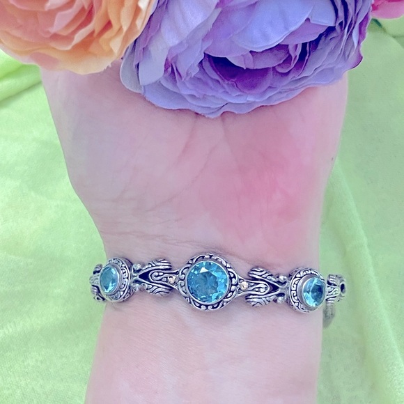 ❗️FINAL PRICE❗️925 Sterling Silver and 18k Yellow Gold Blue Topaz Bracelet. - Picture 4 of 9